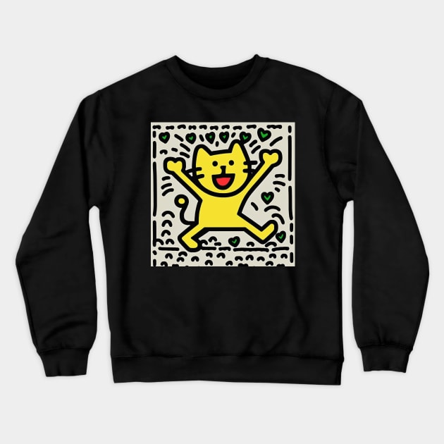 Funny Keith Haring, Happy Cat Crewneck Sweatshirt by Art ucef